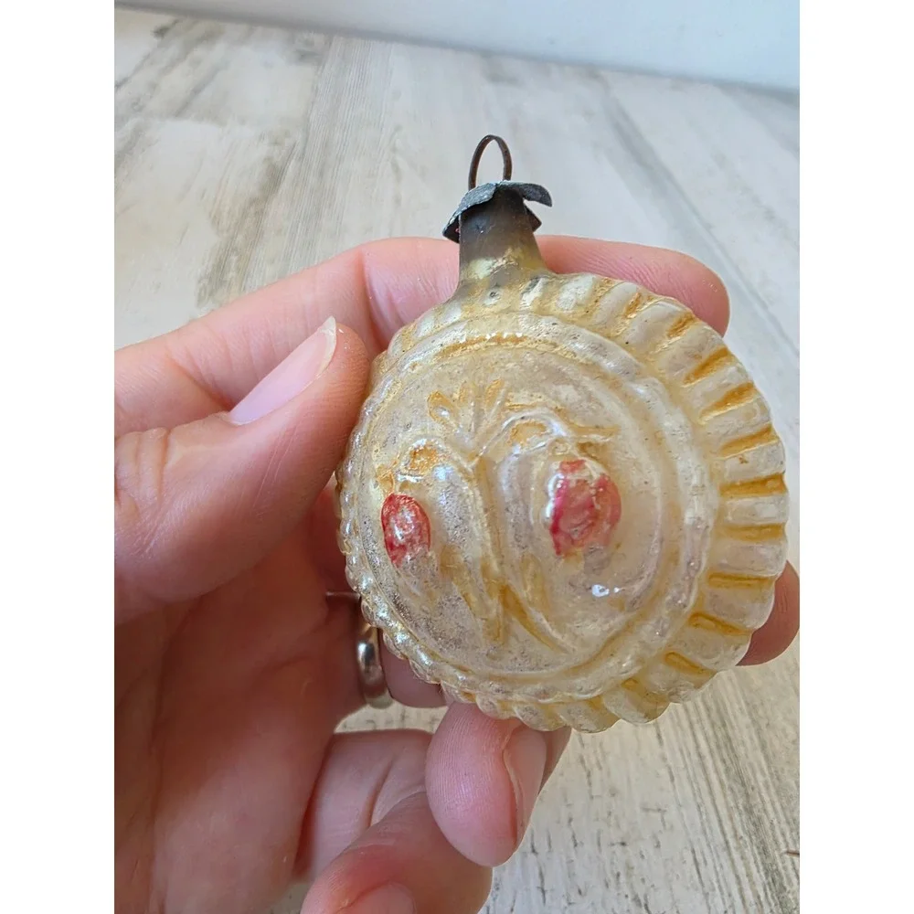 Antique flower medallion mercury glass ornament Xmas tree